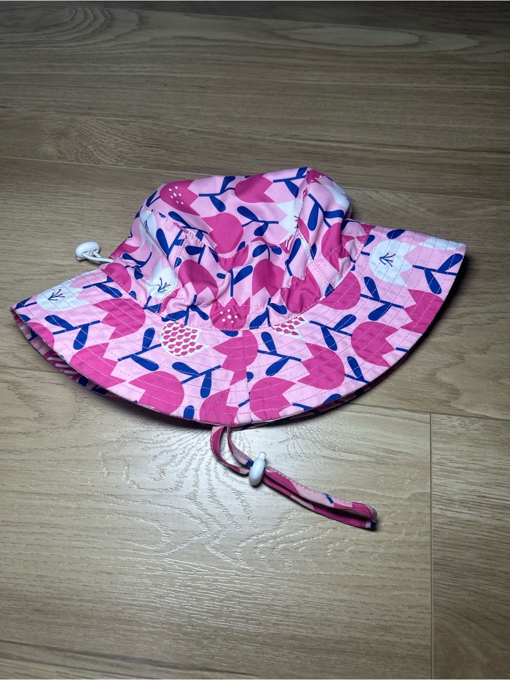 Kids Pink Floral Sun Hat with Chin Strap